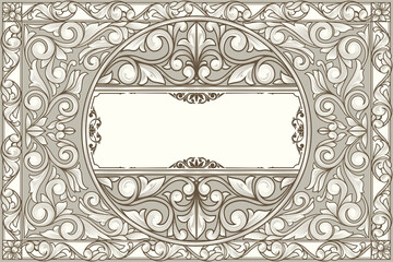 Decorative monochrome ornate retro floral blank card template