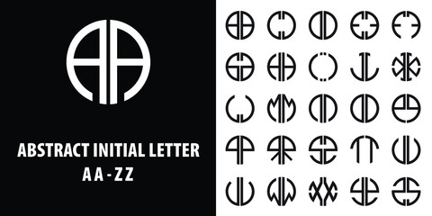 Abstract Initial Letter AA till ZZ in attractive vintage black color and circle shape