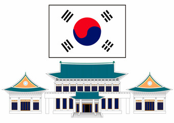 青瓦台と韓国国旗 - obrazy, fototapety, plakaty