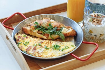 Delisious breakfast in a cafe 