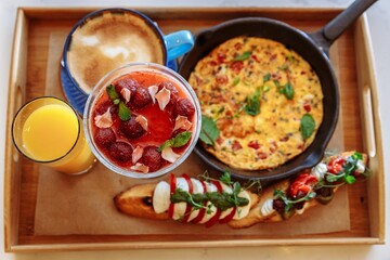 Delisious breakfast in a cafe 