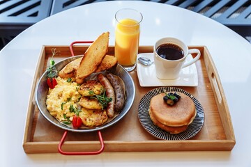Delisious breakfast in a cafe 