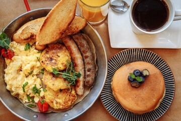 Delisious breakfast in a cafe 