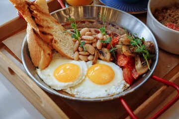 Delisious breakfast in a cafe 