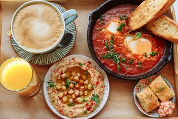 Delisious breakfast in a cafe 