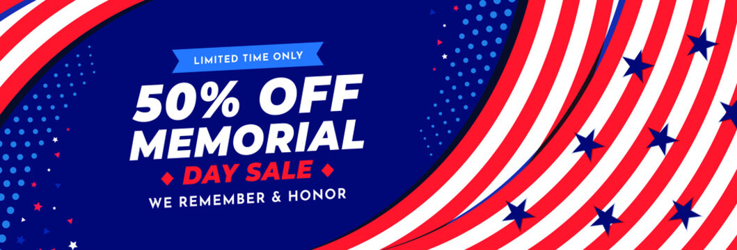 Memorial Day Sale Horizontal Banner Vector Illustration Design