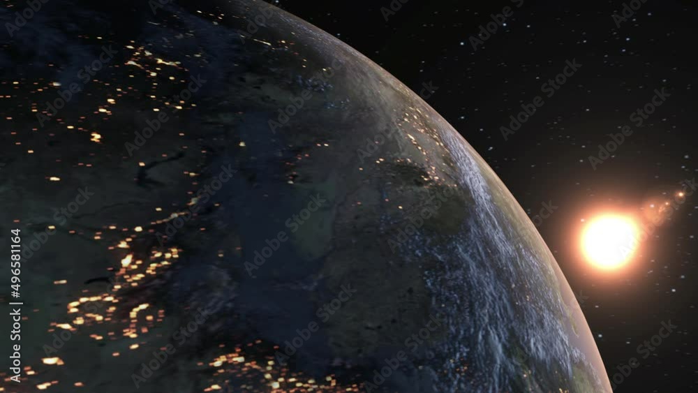Wall mural planet earth 3d orbital animation with realistic geography surface and clouds atmosphere . spinning 