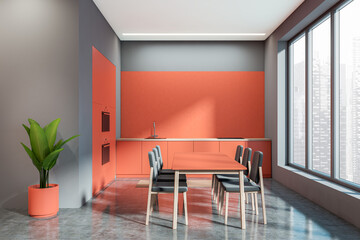 Dark kitchen room interior with dining table with chairs