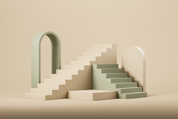 Light abstract podium and staircase with arch. Mockup