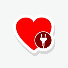 Heart with electric plug icon sticker