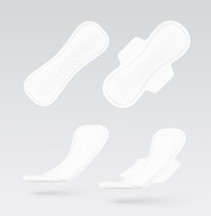 Realistic women pads mockup. Front and perspective view. Vector illustration. Сan be used for healthcare, medical and other needs. EPS10.	