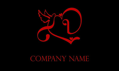 Alphabet I with Love Bird nature text design vector logo template