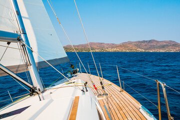 Sailing yacht on the way in Saronic Gulf, Greece to  Anavyssos, Saronikos, Attica