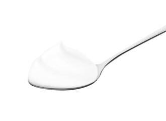 Realistic spoon full of cream. Vector illustration isolated on white background. Ready for use in your design. EPS10.