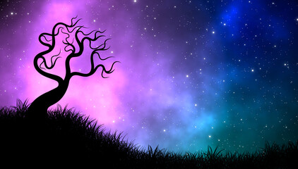 Obraz na płótnie Canvas Strange tree and fantasy galaxy
