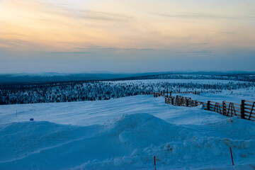Fototapeta na wymiar Winter sunset in Lapland Finland