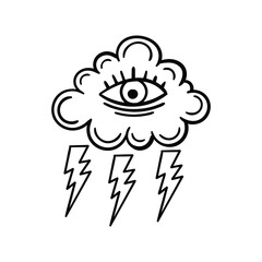 hand drawn cloud rain with eye doodle illustration for tattoo stickers poster etc