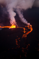 Fototapeta na wymiar Aerial Panoramic Icelandic lava field near Holuhraun volcano