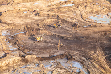 Aerial commercial excavator surface mining for Oilsands Canada