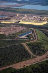 Aerial view commercial Petrochemical Oil Refinery Ft McMurray