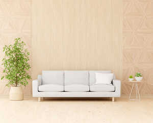 Gray sofa in living room with copy space, 3D rendering
