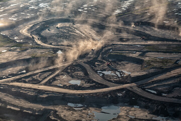 Aerial Ft McMurray surface mining Oilsands Alberta Canada