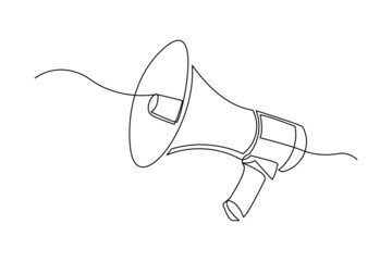 Continuous single one line art drawing of megaphone speaker for news and promotion vector illustration - obrazy, fototapety, plakaty