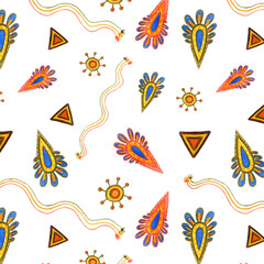 Fototapeta na wymiar Seamless abstract pattern of geometric shapes, drawn with pencils, on a white background.