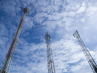 communication pole with blue sky background