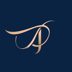 JD monogram logo.Calligraphic signature icon.Uppercase letter j, letter d.Lettering sign isolated on dark fund.Wedding, fashion, beauty alphabet initials.Decorative style intertwined characters.