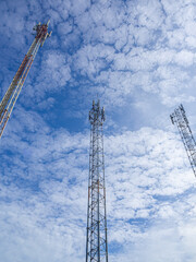 communication pole with blue sky background