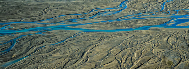 Aerial Panorama view of Icelandic glacial meltwater Europe