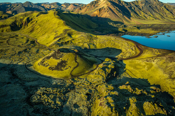 Aerial Icelandic view of Landmannalaugar National Park Europe - obrazy, fototapety, plakaty