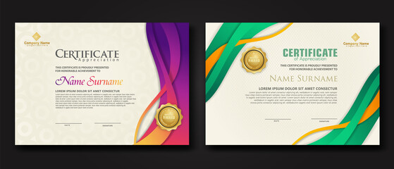 Two set certificate template with dynamic and futuristic wave modern background