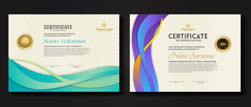 Two set certificate template with dynamic and futuristic wave modern background