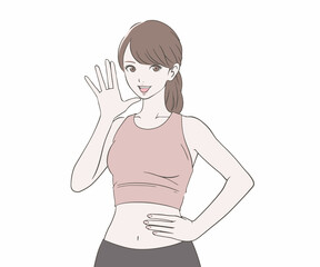 笑顔で呼びかけるスポーツインストラクターの女性