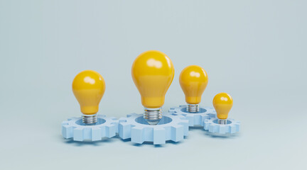 Yellow lightbulb with mechanical gear for creative thinking idea and innovation concept by 3d render.