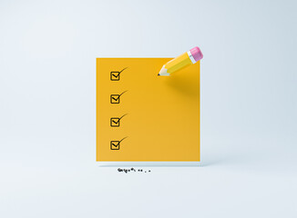 Yellow pencil write correct or tick mark on check box of paper for complete successful do checklist...
