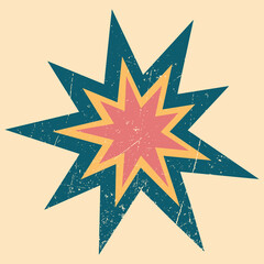 Background in retro style in the form of flash, cotton, explosion. Grunge abstract comic style vintage star. Explosive rays illustration in pop art style. 