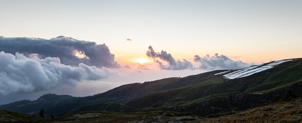 Solar panels in Madeira highlands at sunset © Antonio