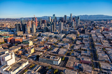 Aerial view of Los Angeles modern city buildings