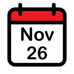 Calendar icon with twenty sixth November