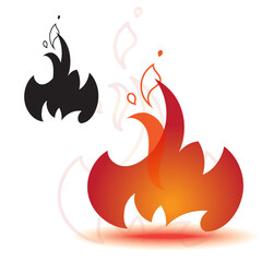 Graphic elements. Fire, flame. A set of images in color, contour, silhouette.