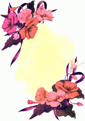 Watercolor floral  card with poppy flowers and dragonfly. Flower template for invitation or greeting card. Banner with flower illustration. Cover or poster. 