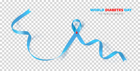 World Diabetes Day. 14th November. Ribbon with blood drop symbol of diabetes day