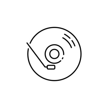 Turntable line icon. Phonograph or record player and pikap with music or sound