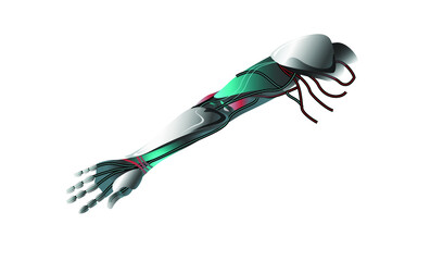 Vector image of a robot arm with metal plates and wires