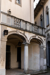 arch with columns in an old historical building of European architecture