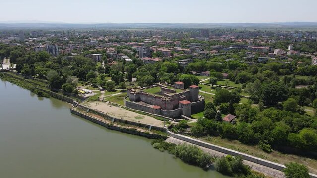 Aerial view of Baba Vida Fortress at the coast of Danube river in town of Vidin, Bulgaria