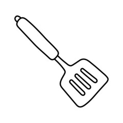 Spatula. Kitchenware sketch. Doodle line vector kitchen utensil and tool. Cutlery
